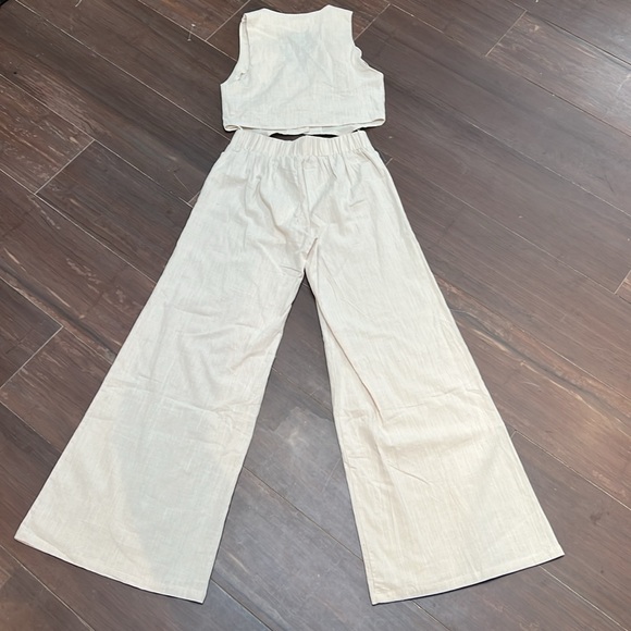 NWT Vest & Wide Leg Pant Boutique Oatmeal Set - Picture 5 of 6